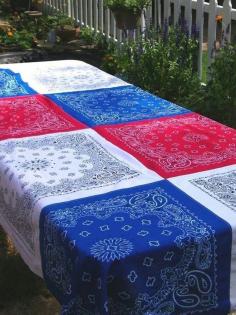 Patriotic Bandana Tablecloth, 4th of July, Memorial Day picnic table ... Cute Idea!!!