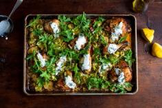 
                    
                        Roasted Chicken With Potatoes, Arugula and Garlic Yogurt Recipe - NYT Cooking
                    
                