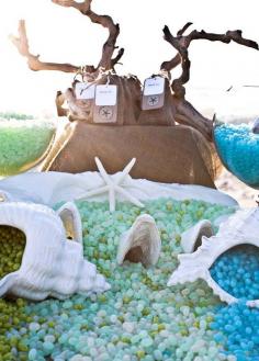 
                    
                        Thank your guests in style with beach themed wedding favors.  How cute are those sea glass color jelly beans! Destination Weddings, Beach Wedding Ideas
                    
                