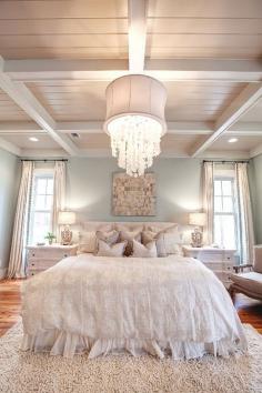 Gorgeous bedroom. Wall color, bedding.  #master #bedroom