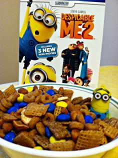 Minion Munch Chex Party Mix with banana chips, of course