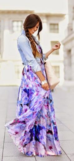 Springy maxi dress and denim jacket. Yes please!