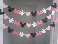 minnie mouse inspired paper garland banner decorations birthday clubhouse black white 2 shades of pink on Etsy, $10.00 by erna