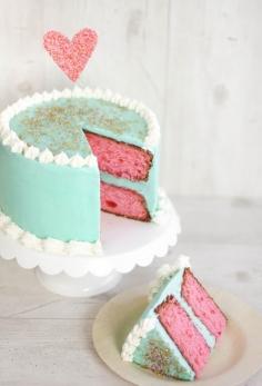 Cherry Vanilla Layer Cake Recipe - (I just love the color combo!)