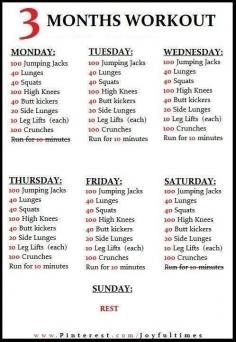 3 Month workout not involving weights! Perfect for home workouts