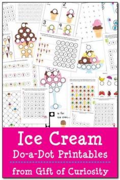 
                    
                        FREE Ice Cream Do-a-Dot Printables: 20 ice cream do-a-dot worksheets to help kids work on shapes, colors, one-to-one correspondence, letters & numbers. Yum! #DoADot #icecream || Gift of Curiosity
                    
                