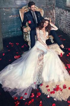 
                    
                        Galia Lahav lace wedding dress with illusion deep V neckline and long sleeves. Galia Lahav, Spring 2016
                    
                