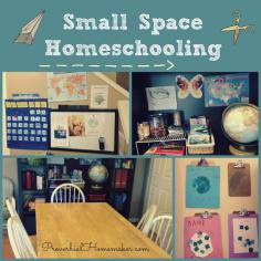 Small Space Homeschooling - How we (mostly) organize our homeschool with limited space. From http://www.ProverbialHomemaker.com