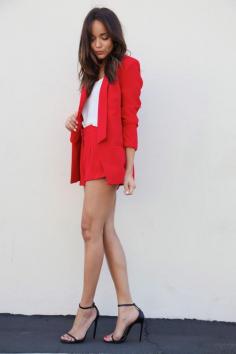 Ashley Madekwe red Summer suit