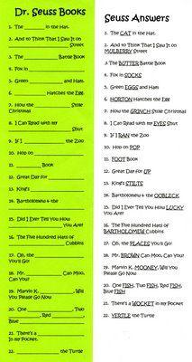 Dr. Seuss baby shower game/ideas. Most awesome baby shower idea ever!