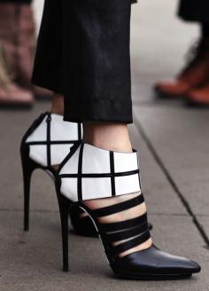 Balenciaga ~ Black and White Shoe Strap Booties #fashion #shoes