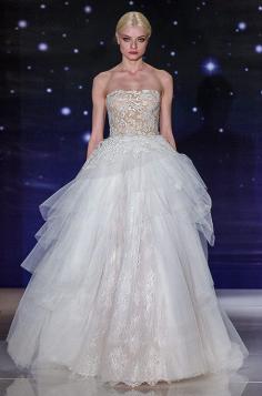 
                    
                        Reem Acra strapless lace ball gown wedding dress.
                    
                