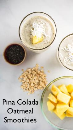 
                    
                        Oatmeal Pina Colada Smoothie, the perfect refreshing breakfast (or anytime!) smoothie.
                    
                