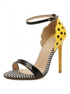 
                    
                        Yellow Stripe Polka Dot Print Heeled Sandals ==
                    
                
