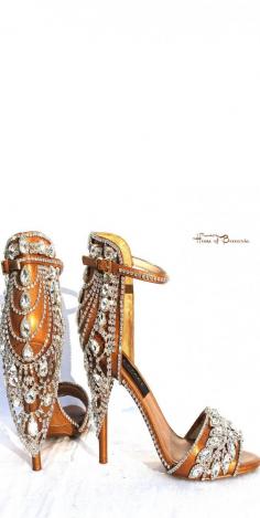 ~House of Face - Swarovski Crystal Embellished Gold Sandals | House of Beccaria