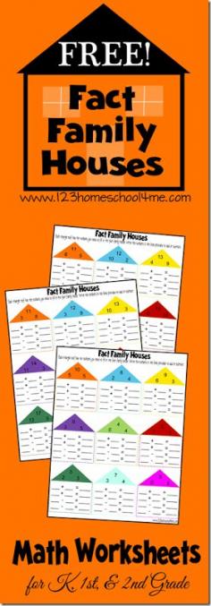 
                    
                        FREE Fact Family Math Worksheets for Kids. These are a fun way for Kindergarten, 1st grade, 2nd grade, and 3rd grade kids to practice addition and subtraction. They help kids make number bonds.
                    
                