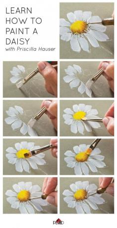 Great reminder! Learn how to paint a daisy with Priscilla Hauser! Super easy step by steps #plaidcrafts #DIY