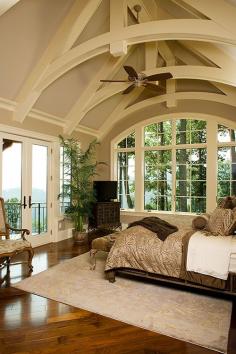 Master bedroom - Love the ceiling and the windows and the view!