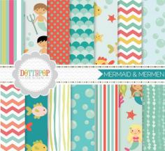 
                    
                        Mermaid Mermen Digital Paper Pack by DottyPopDesign on Etsy
                    
                