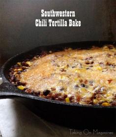 
                    
                        Southwestern Chili Tortilla Bake | www.takingonmagaz... | A meal that's thrown together in a skillet, yet produces a dinner that's gobbled up like this Southwestern Chili Tortilla Bake was is a winner.
                    
                