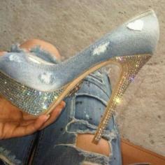 cheap blue jean high heel shoes | Jeans Bling High Heel Shoes - Dress Shoes - Blue: