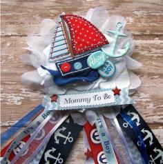 Ahoy Its a Boy Nautical Corsage Nautical Baby Shower Corsage Nautical Theme Baby Shower Mom To Be Corsage Sailboat Corsage