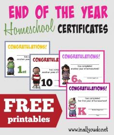 
                    
                        Celebrate the end of another Homeschool Year with these SUPER CUTE Certificates!! Includes two styles for both boys and girls. :: www.inallyoudo.net
                    
                