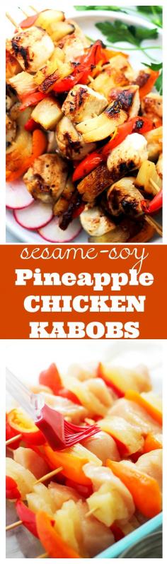 
                    
                        Sesame Soy Pineapple Chicken Kabobs - The sweet and tart sesame-soy marinade is the perfect accompaniment to these incredibly delicious pineapple and chicken kabobs!
                    
                