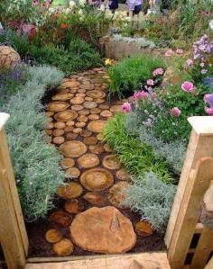 Use an old tree stump to make a garden path.