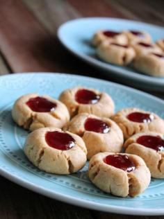 
                    
                        Peanut Butter and Jelly Thumbprint Cookies 104 calories and 3 weight watchers points plus
                    
                