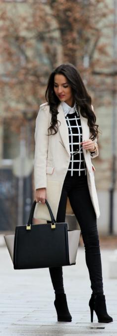Women fashion clothing outfit style white coat handbag black pants leggings heels autumn sunglasses casual street uggcheapshop.com cheap ugg boots for Christmas gifts. lowest price. must have!!!