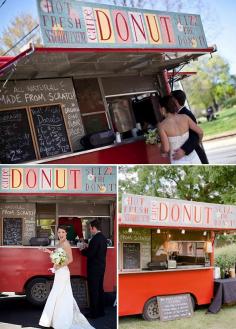 
                    
                        Food trucks are a fun way to spice up your affair and there’s no better way to warm your guests hearts up then with a warm fresh donut and a tall glass of apple cider. #weddingdesserts
                    
                