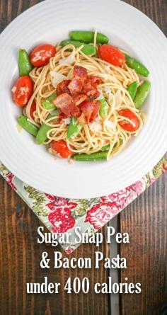
                    
                        Delicious sugar snap pea, tomato, bacon, Parmesan, and lemon pasta for 378 calories and 10 Weight Watchers PointsPlus  - ready in 20 minutes
                    
                
