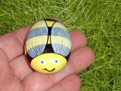 
                    
                        BUMBLE BEE, Sue Bee, honey bee, painted rock, whimsical garden decor, OOAK
                    
                