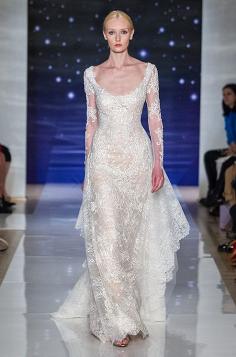 
                    
                        Beautiful lace wedding dress with long sleeves. Reem Acra, Spring 2016
                    
                