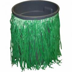 Cover trashcans with grass skirts for Hawaii themed parties