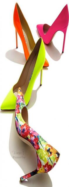 Manolo Blahnik ~ Neon and Floral Pointed Toe Pumps