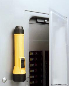 magnetic flashlight on the breaker box. smart idea!