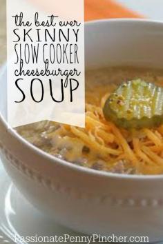 
                    
                        A super tasty soup recipe from Weight Watchers! This Skinny Cheeseburger Soup is so easy and cooks easily in your slow cooker or crockpot. Can't go wrong with this warm soup!
                    
                