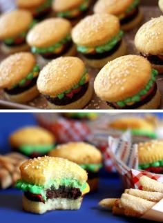Burger cupcakes!  I have to try these :) great birthday party idea