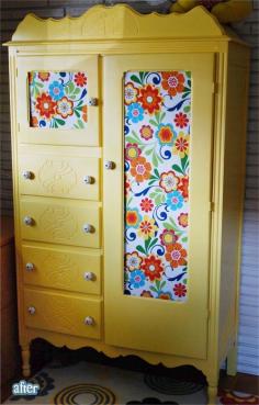 painted armoir with fabric~ Fun for the Girls' rooms!