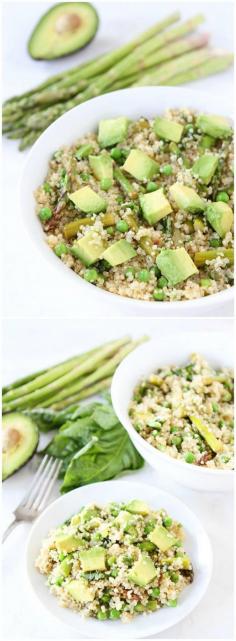 
                    
                        Spring Quinoa Salad Recipe on twopeasandtheirpo... Quinoa salad with asparagus, peas, avocado, and a simple lemon basil dressing. We LOVE this healthy salad!
                    
                