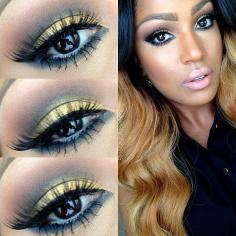 Gold eyeshadow, ombre hair