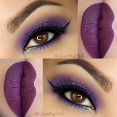 Deep berry lipstick.  complements the purple hued eyeshadow used in this gorgeous eye makeup. Get this look for your next night out with these amazing essentials.