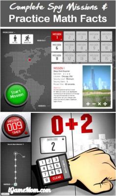 Math facts practice with spy game app Operation Math