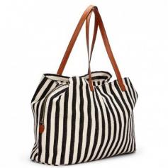 
                    
                        Roomy black & white striped fabric tote bag
                    
                