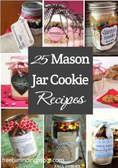 25 Mason jar cookie recipes - Need a thoughtful, delicious and inexpensive DIY gift? These Mason jar cookie recipes are sure to inspire you. They make great gifts for teachers, babysitters, mail people and more.great christmas gift idea