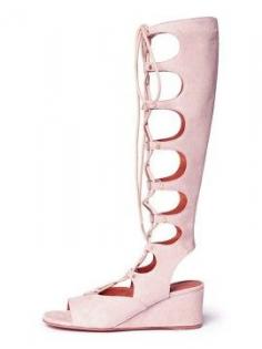 
                    
                        Pink Suede Lace-up Flatform Gladiator Sandals ==
                    
                