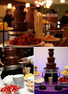 
                    
                        A chocolate fountain is something your guests will be ALL over. Use fruit that’s in season or cakes and cookies. Be sure to have extras because people will definitely be coming back for seconds.
                    
                