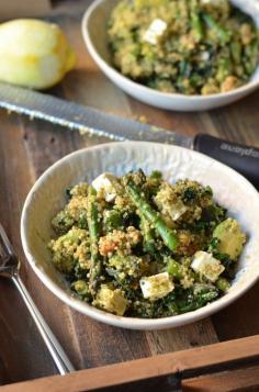 Green Quinoa Salad with Asparagus, Avocado and Kale Pesto #quinoa #vegan #kale